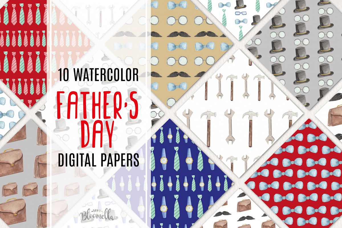 Fathers Day Watercolor Digital Papers example image 1