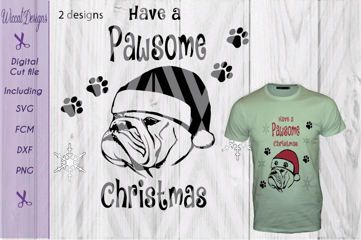Christmas Bulldog svg, Pawsome svg, santa dog cut file example image 1