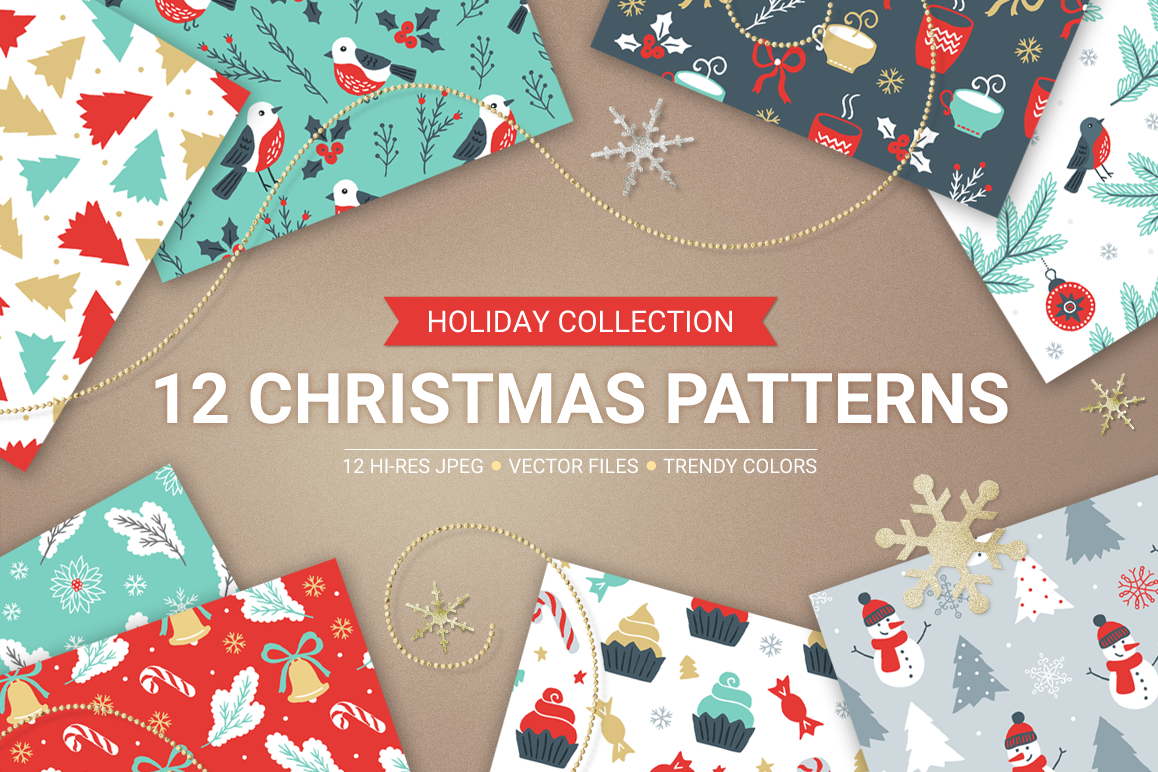 12 Christmas Seamless Patterns example image 1