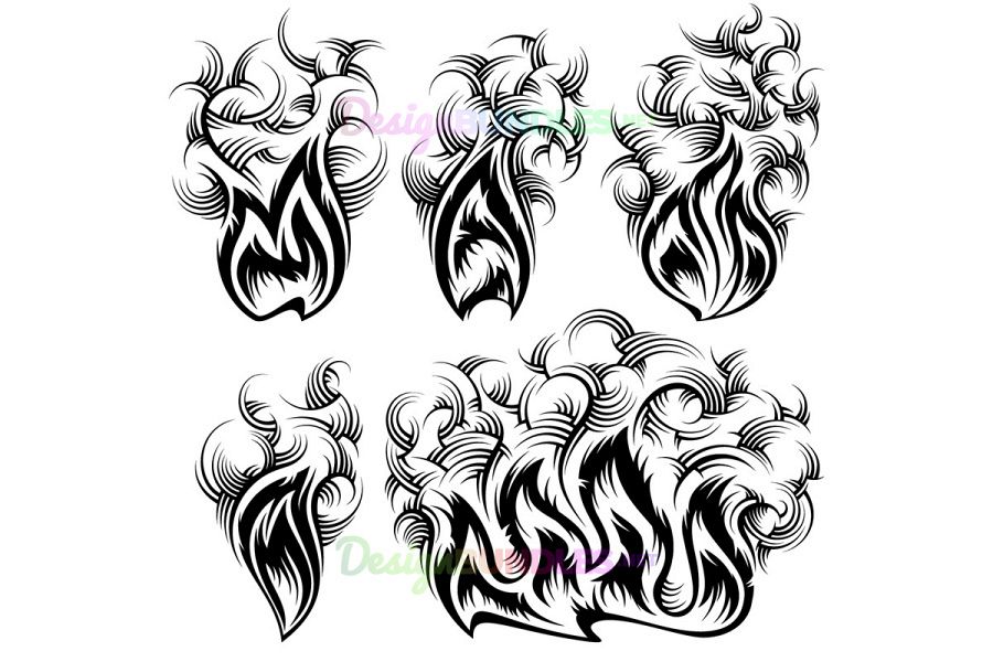 Vector Fire Smoke Spurt Flame Burning Monochrome Ink Icon Set example image 1