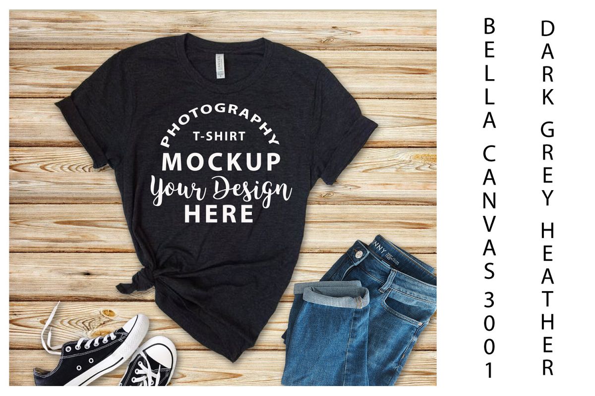 Bella Canvas 3001 T-shirt mock-up, color Dark Grey Heeather example image 1