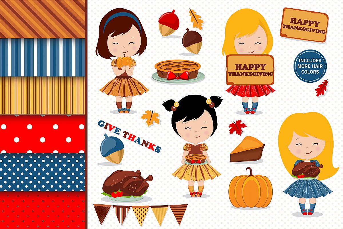 Thanksgiving girl illustration, Thanksgiving graphics example image 1