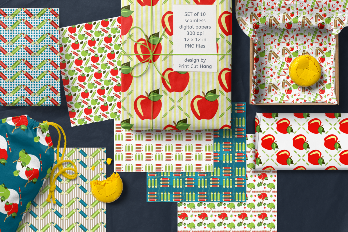 Pencils and Apples Back to School Digital Collage Sheets example image 1