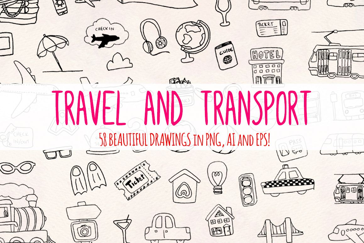 58 Travel Transport Holiday Industry Vector Sketch Elements example image 1