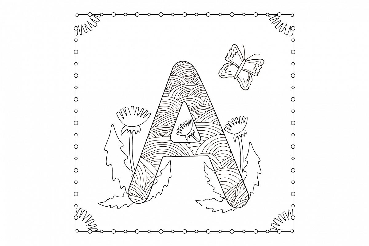 Letter A . Flowers. Coloring page. example image 1