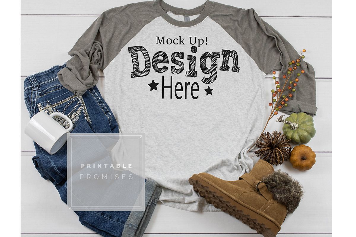 Next Level 6051 Vintage Grey Raglan Mockup Fall Mockup Photo example image 1