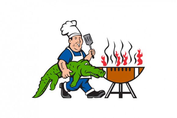 Chef Alligator Spatula BBQ Grill Cartoon example image 1