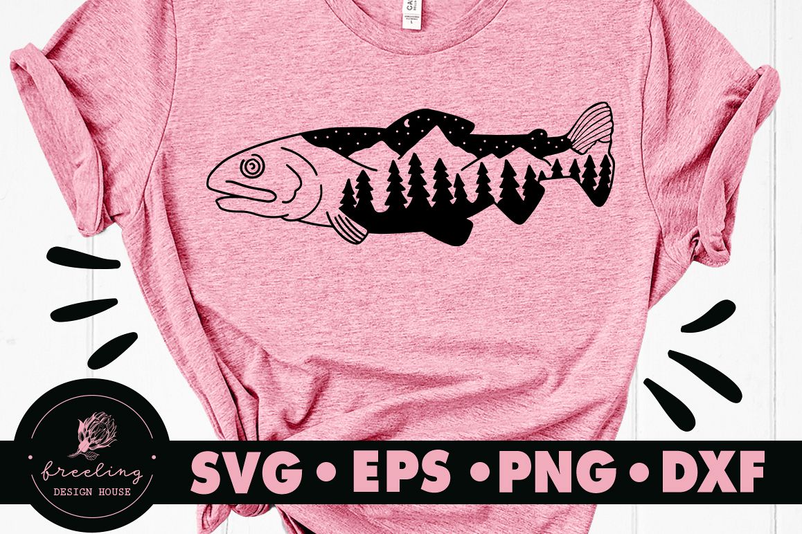 Fish With Mountain Scenery SVG DXF EPS PNG example image 1