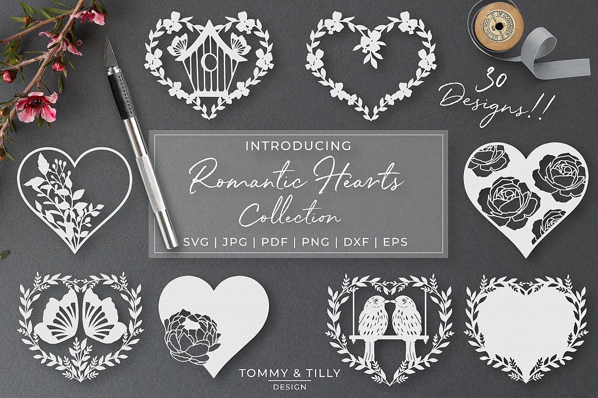 30 Designs! Romantic Hearts Bundle- SVG EPS DXF PNG PDF example image 1