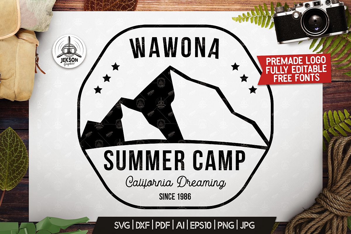 Summer Camp Logo Template, Retro California Badge SVG File example image 1