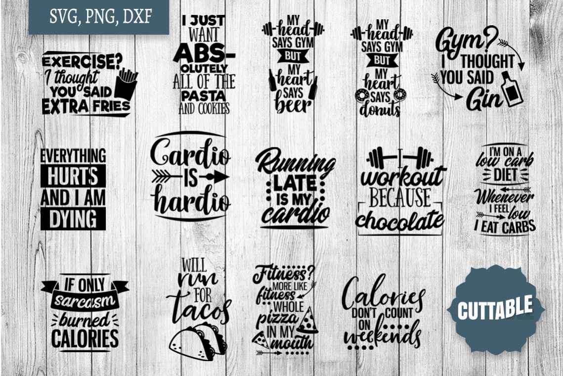 Fun Anti-Gym Bundle SVGs, funny not fitness quote, gym svgs example image 1