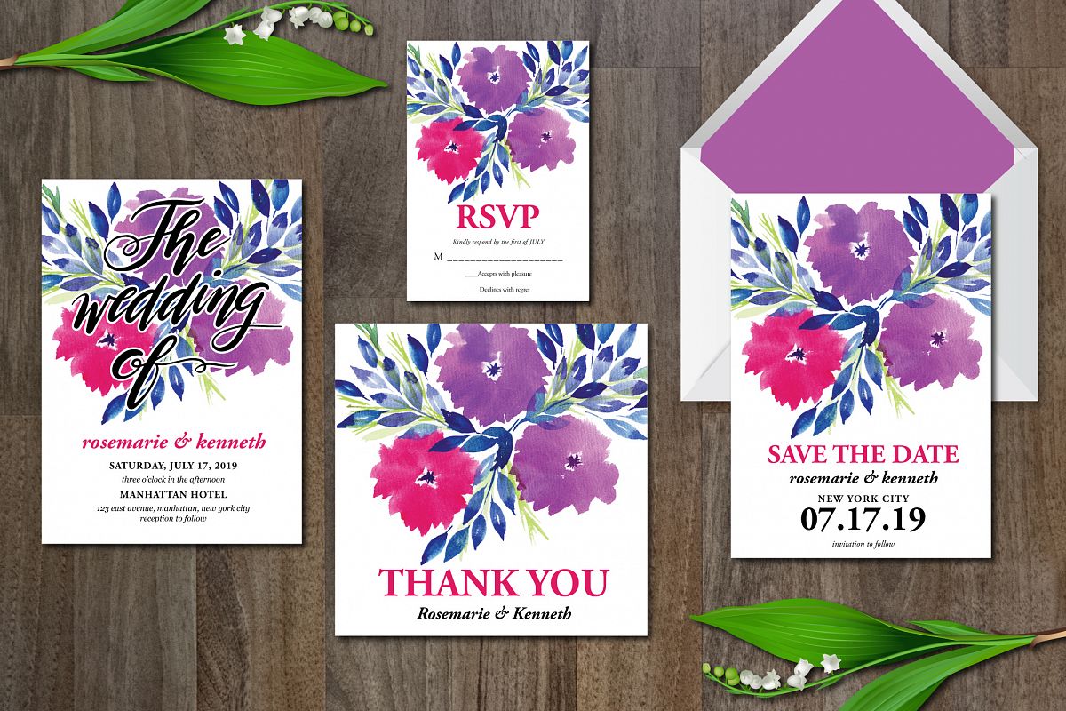 Watercolor Flowers Wedding Suite example image 1