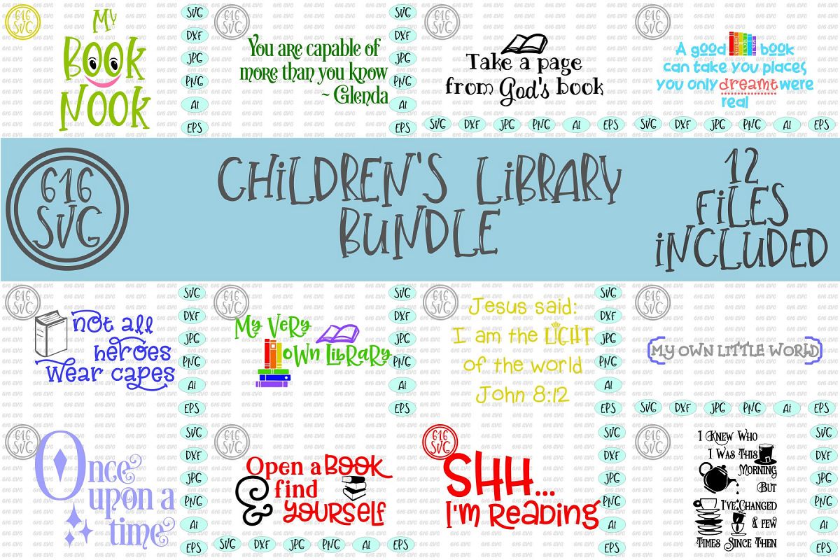 Childrens Library Bundle SVG, DXF, Ai, PNG example image 1