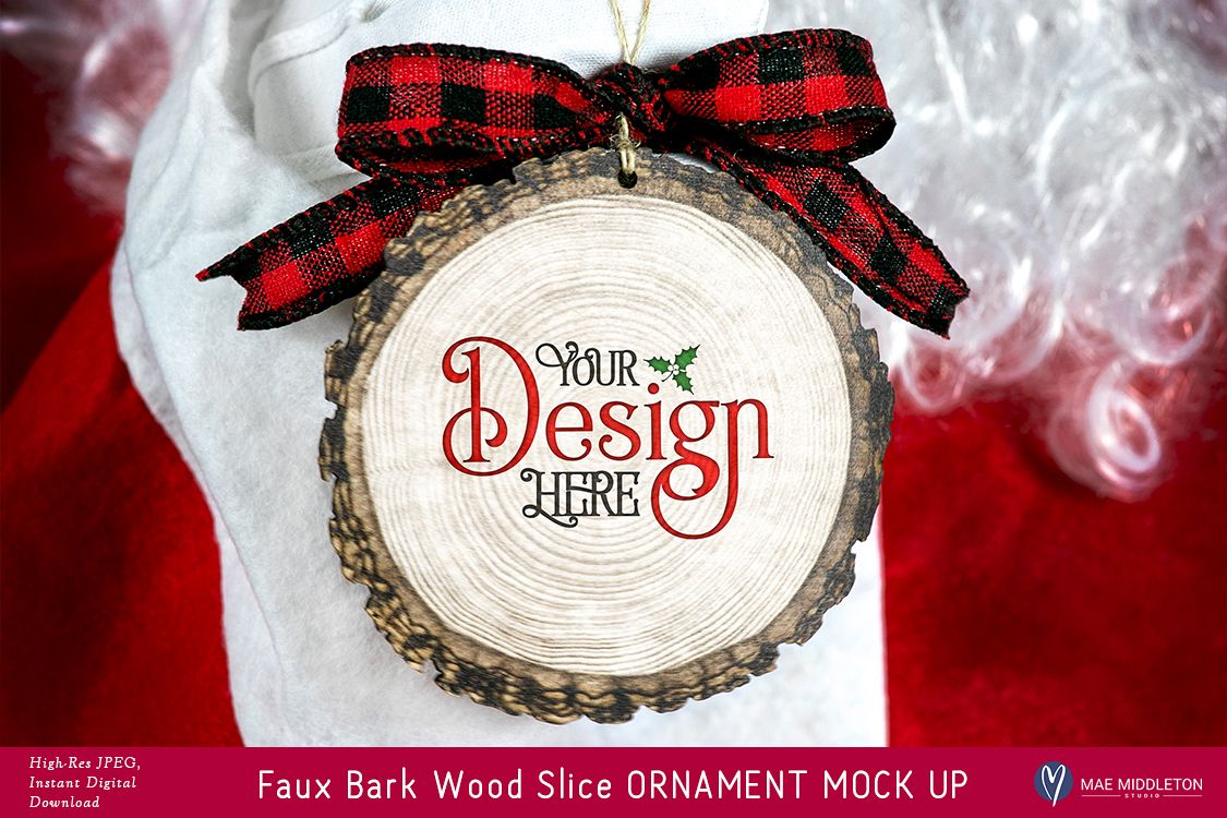 Christmas Mock up - Faux BARK WOOD SLICE ORNAMENT Mock up example image 1