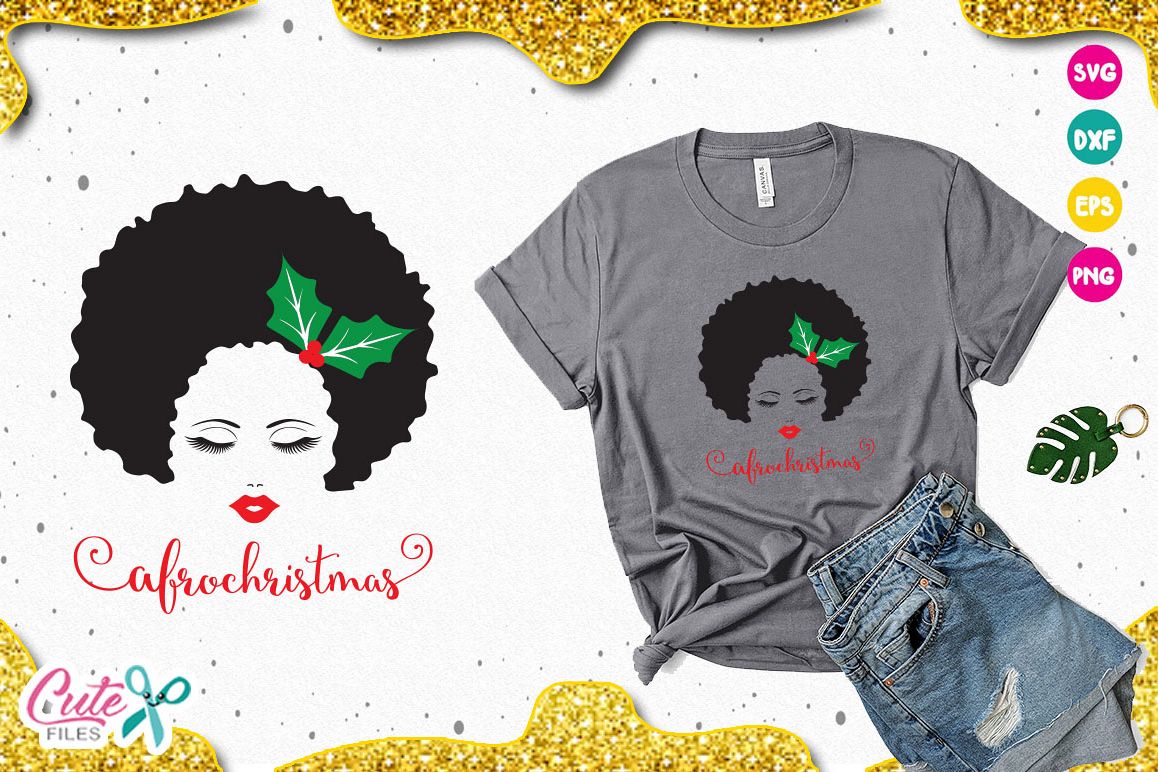 Afro christmas svg, holly leaves, merry christmas example image 1