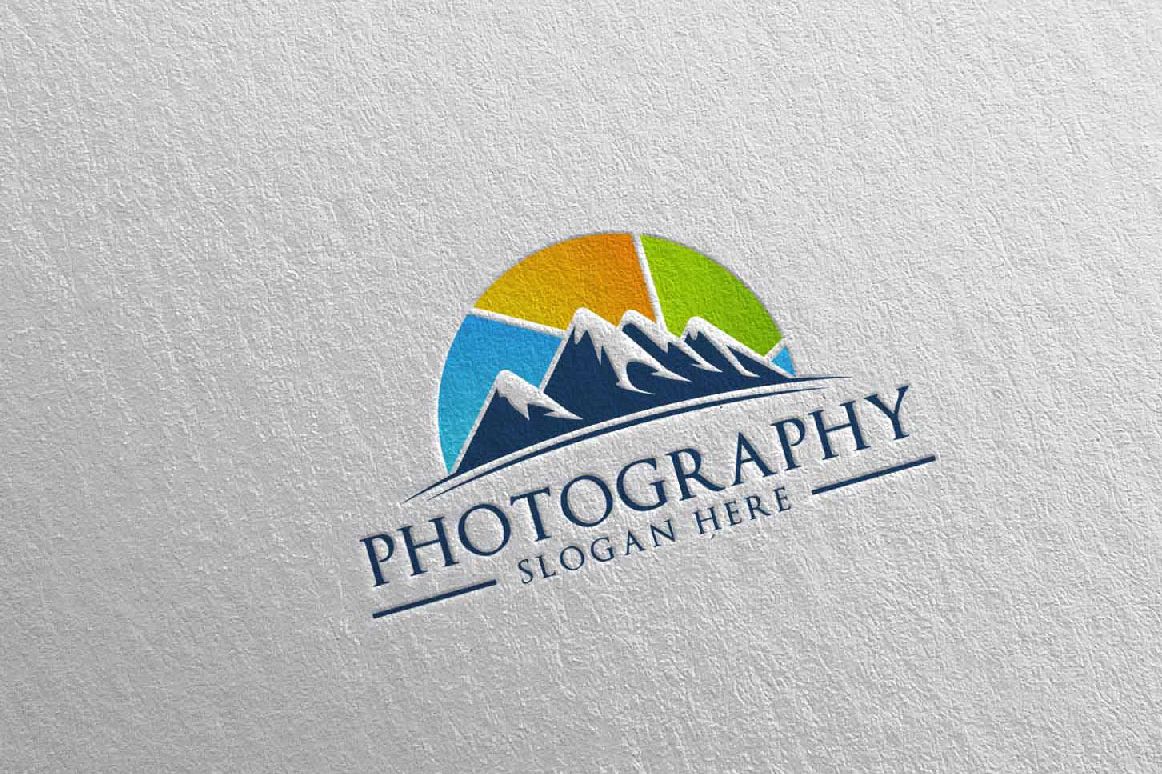 Abstract Mountain Camera Photography Logo 13 example image 1