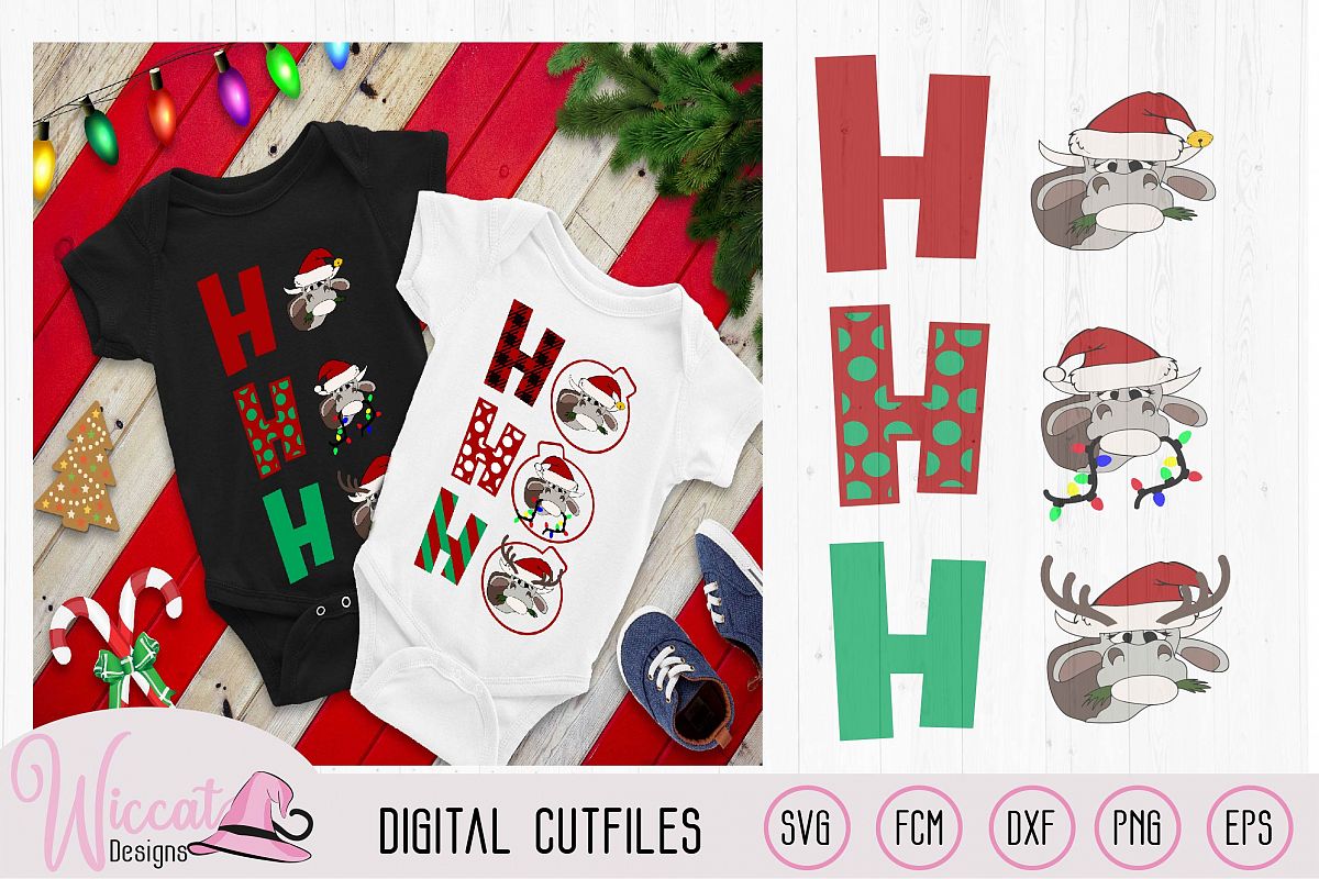 Ho Ho Ho Christmas Heifer cut file, cow with christmas light example image 1