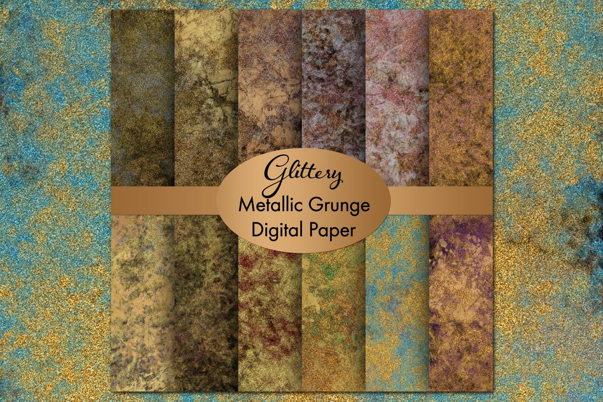 Glittery Metallic Grunge Digital Paper example image 1