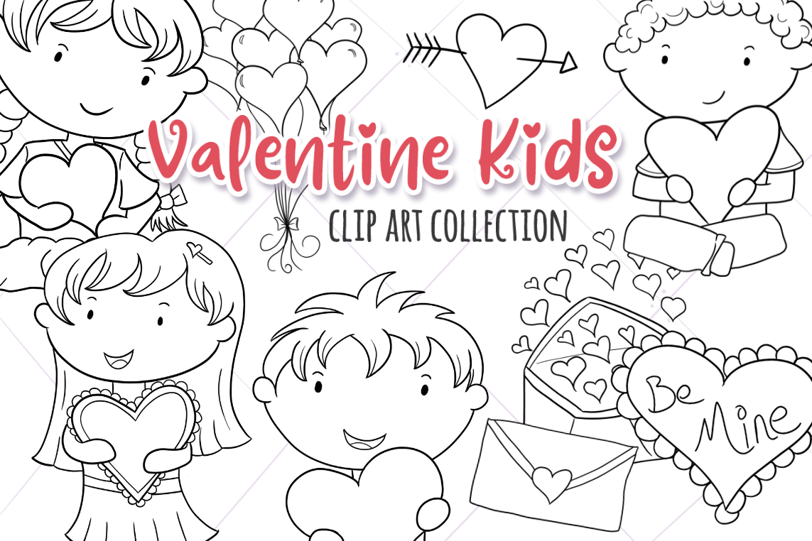Valentine Kids Digital Stamps example image 1
