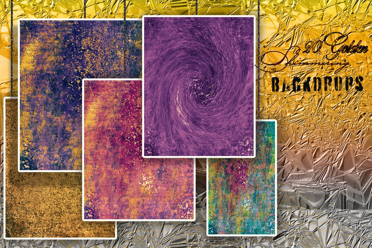 20 Metallic Gold backgrounds. Abstract rustic gold paper art example image 1