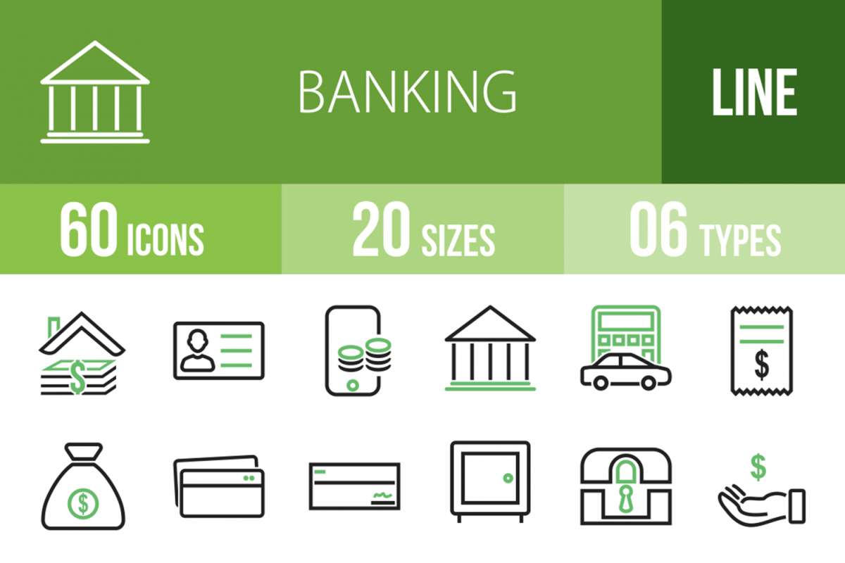 60 Banking Line Green & Black Icons example image 1