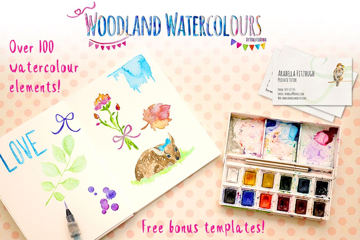 Massive Watercolor Animal and Flowers Bundle example image 1