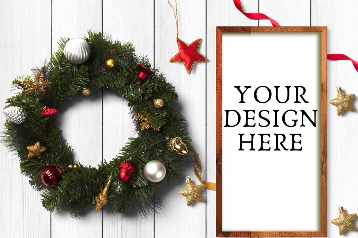 Christmas Wooden Sign Flat Mock Up - PNG example image 1