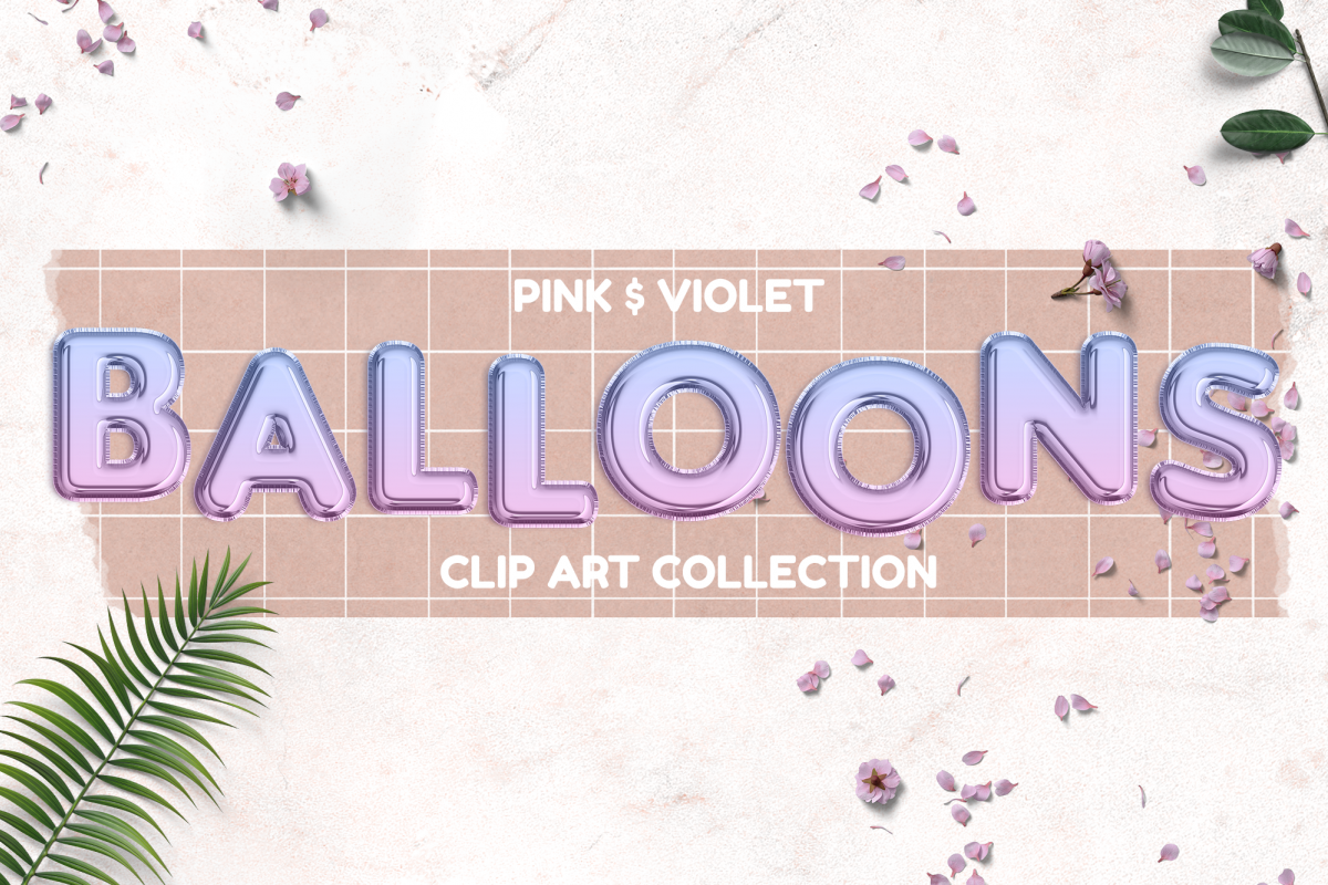 Pink and Violet Foil Balloons Clip Art Set | Rose Gold Alpha example image 1