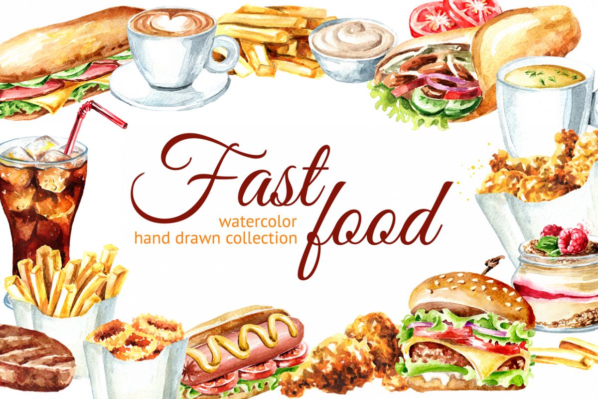 Fast food watercolor collection example image 1