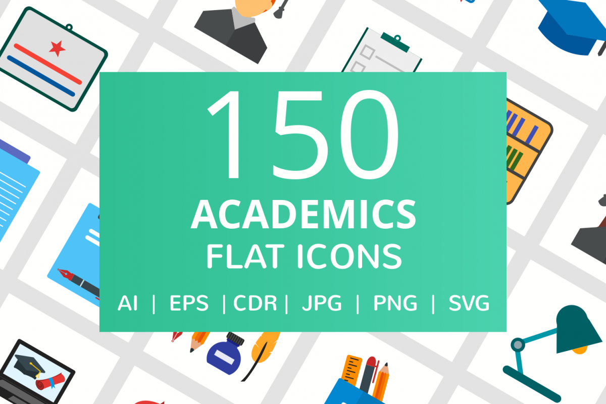 150 Academics Flat Icons example image 1