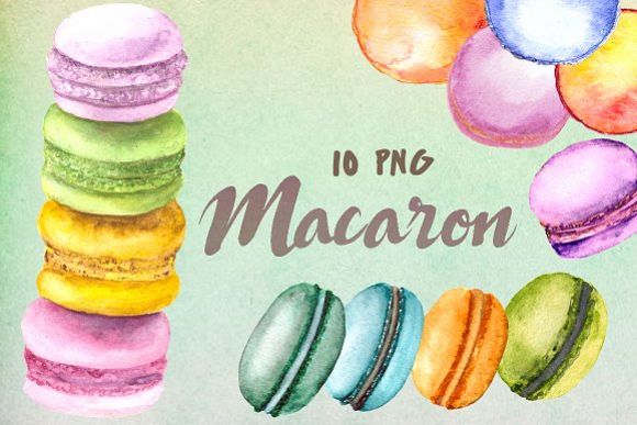Watercolor Macaron Clip Art Set example image 1