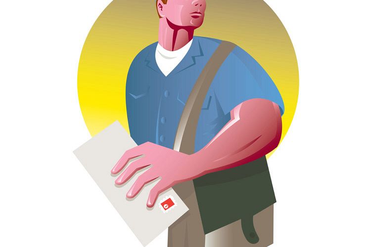 postman mailman with mail envelope mailbag example image 1