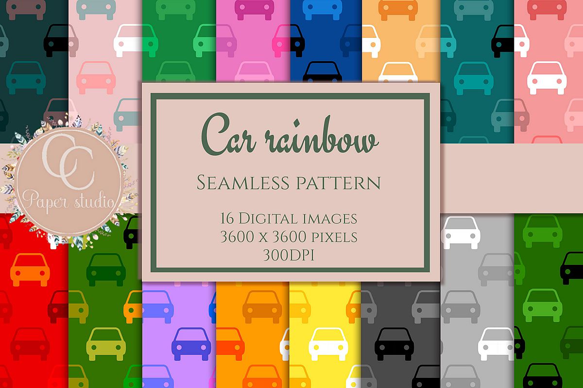 16 Rainbow coloured car pattern digital paper example image 1