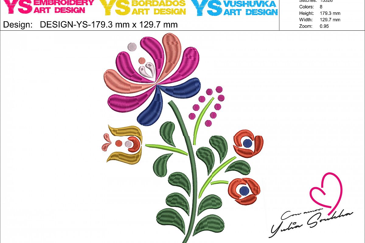 Flower JAZ embroidery design, 179 x 129.7 mm (7´ x 5´) embroidery matrix, different sizes embroidery design Embroidery matrix, Mexican design example image 1