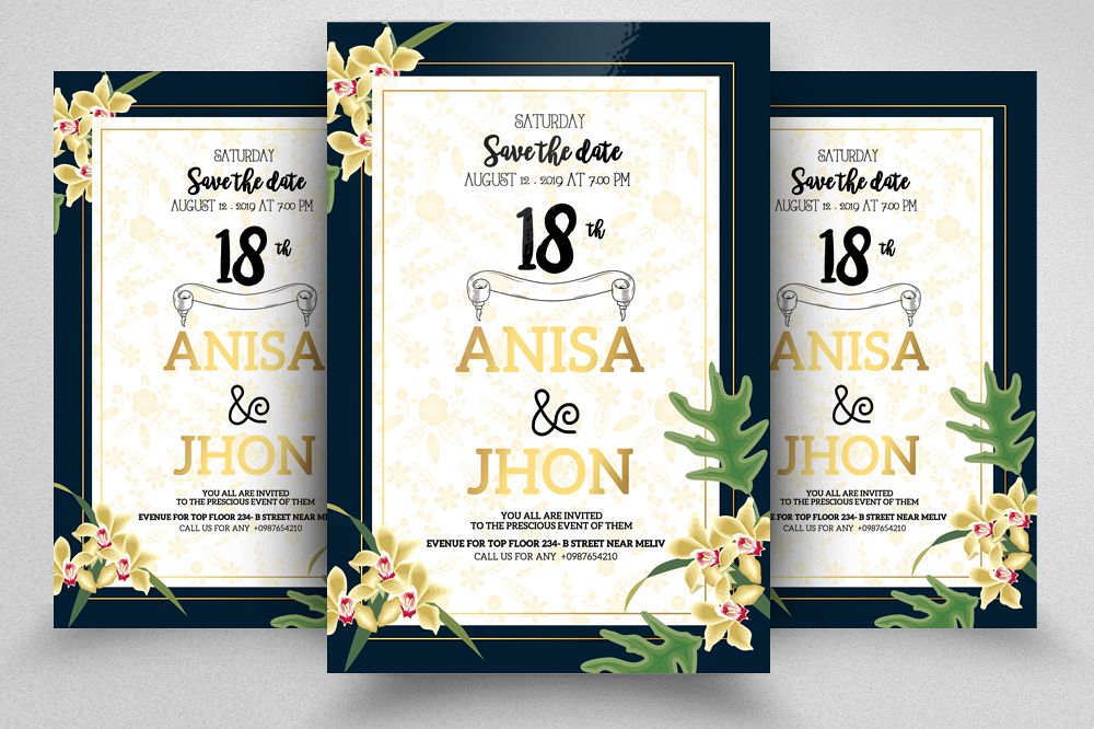 Floral Wedding Invitation Flyer Template example image 1