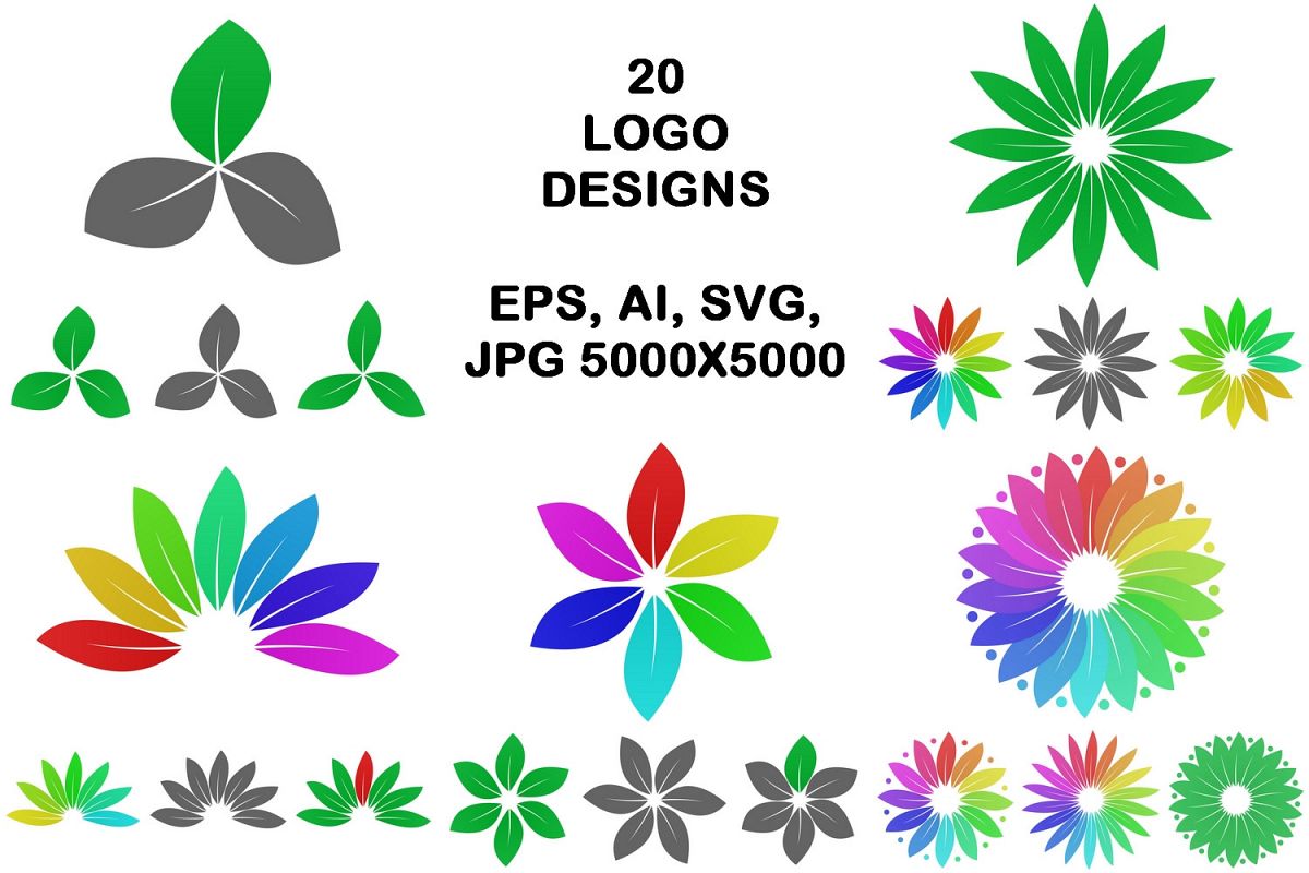Download 20 floral leaf logo designs EPS, AI, SVG, JPG 5000x5000