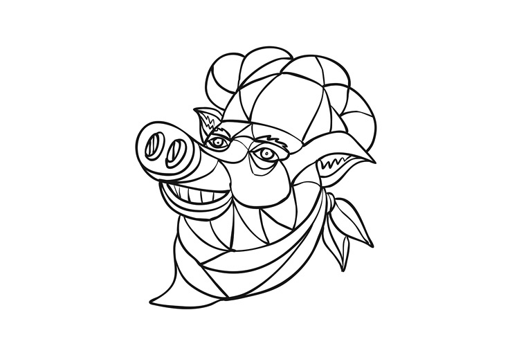 Pig Chef Mosaic Black and White example image 1