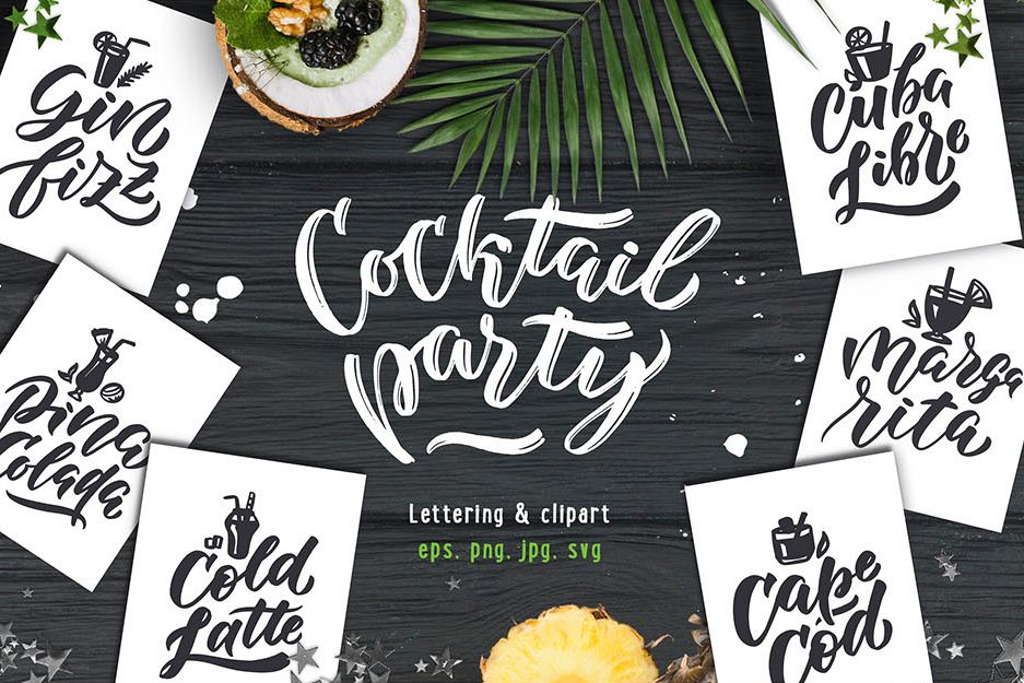 Cocktails bar, lettering & clipart example image 1