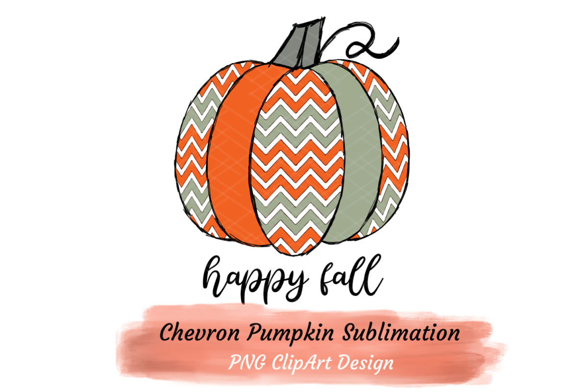 Happy Fall Pumpkin Sublimation Orange Sage Chevrons Zigzag example image 1