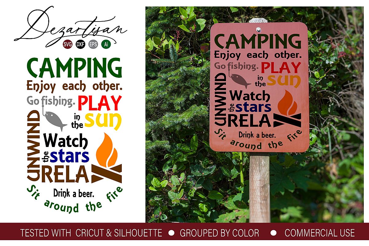Camping Relax Fire Fishing Subway Art SVG DXF cut file example image 1