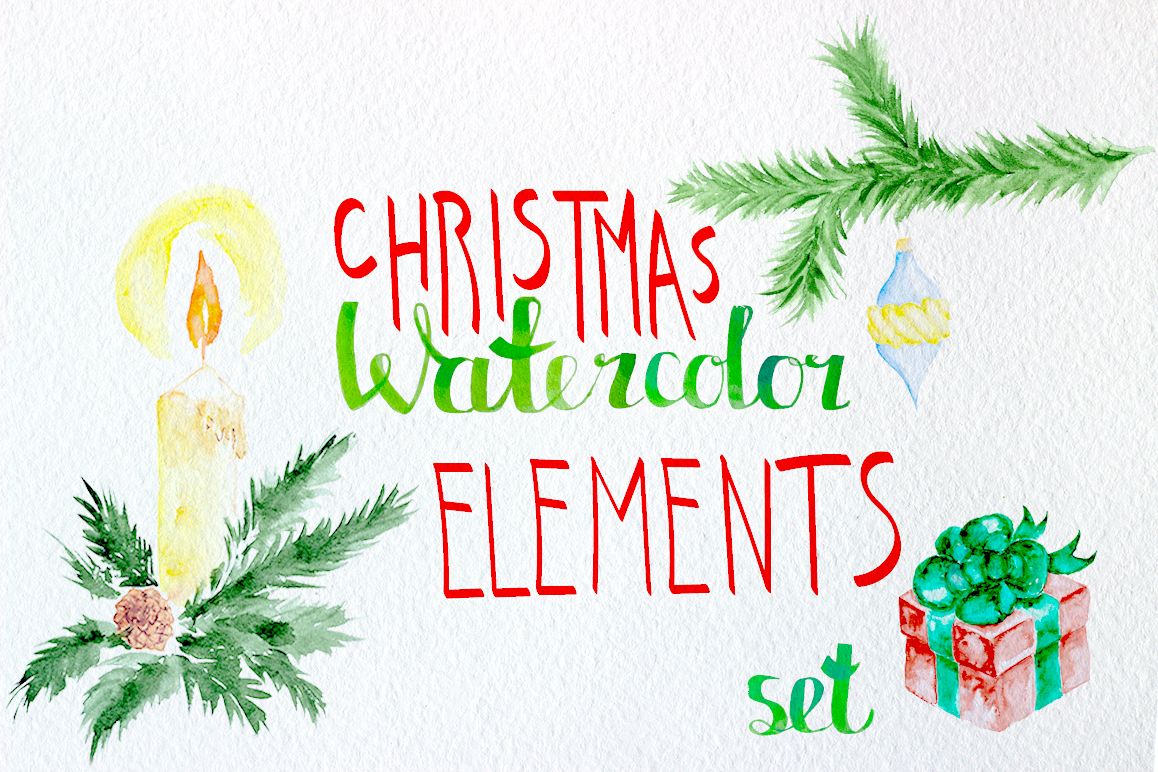 Watercolor christmas elements set example image 1