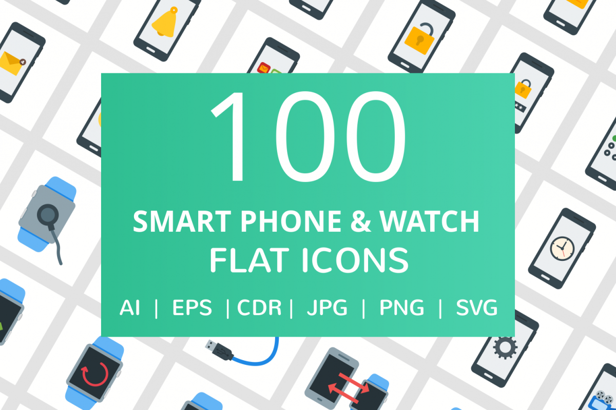 100 Smartphone & Smartwatch Flat Icons example image 1