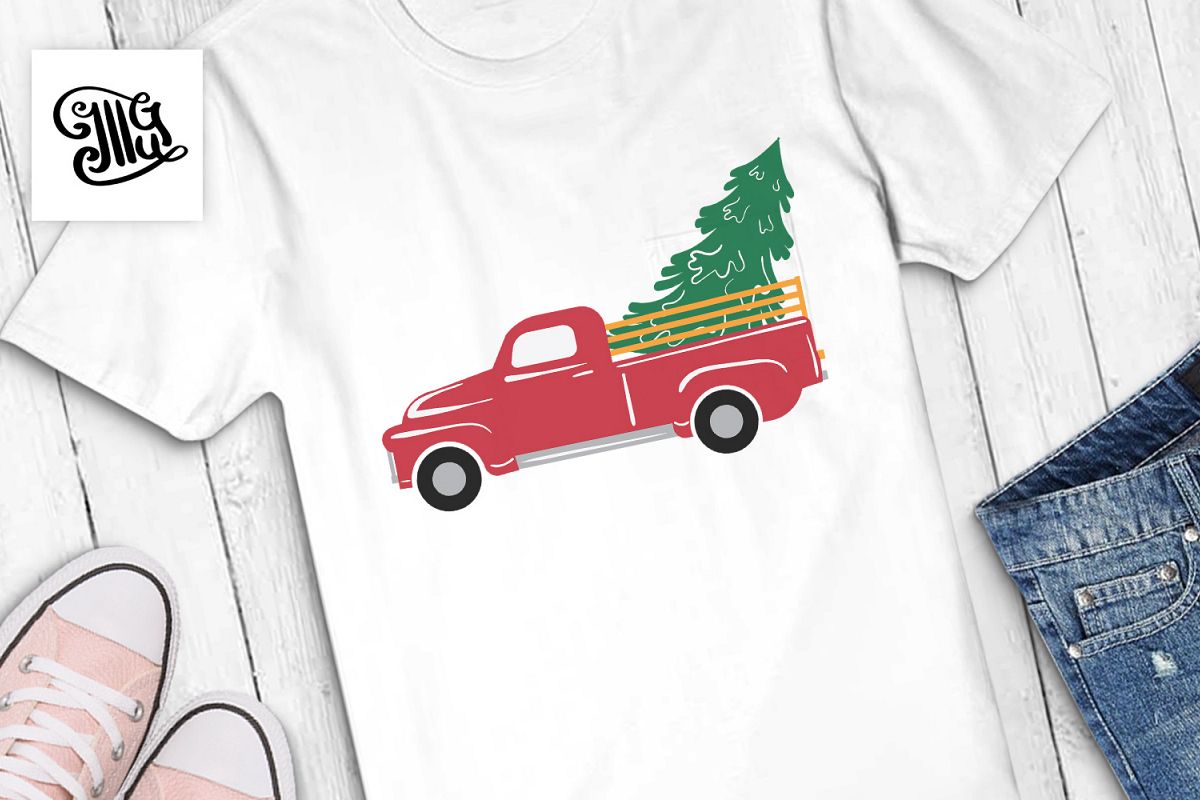 Vintage Christmas red truck with tree example image 1