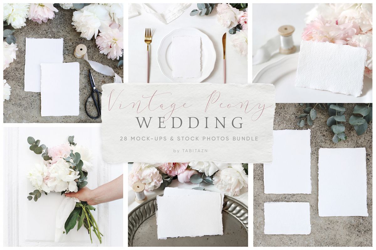 Vintage peony wedding mockups & stock photo bundle example image 1