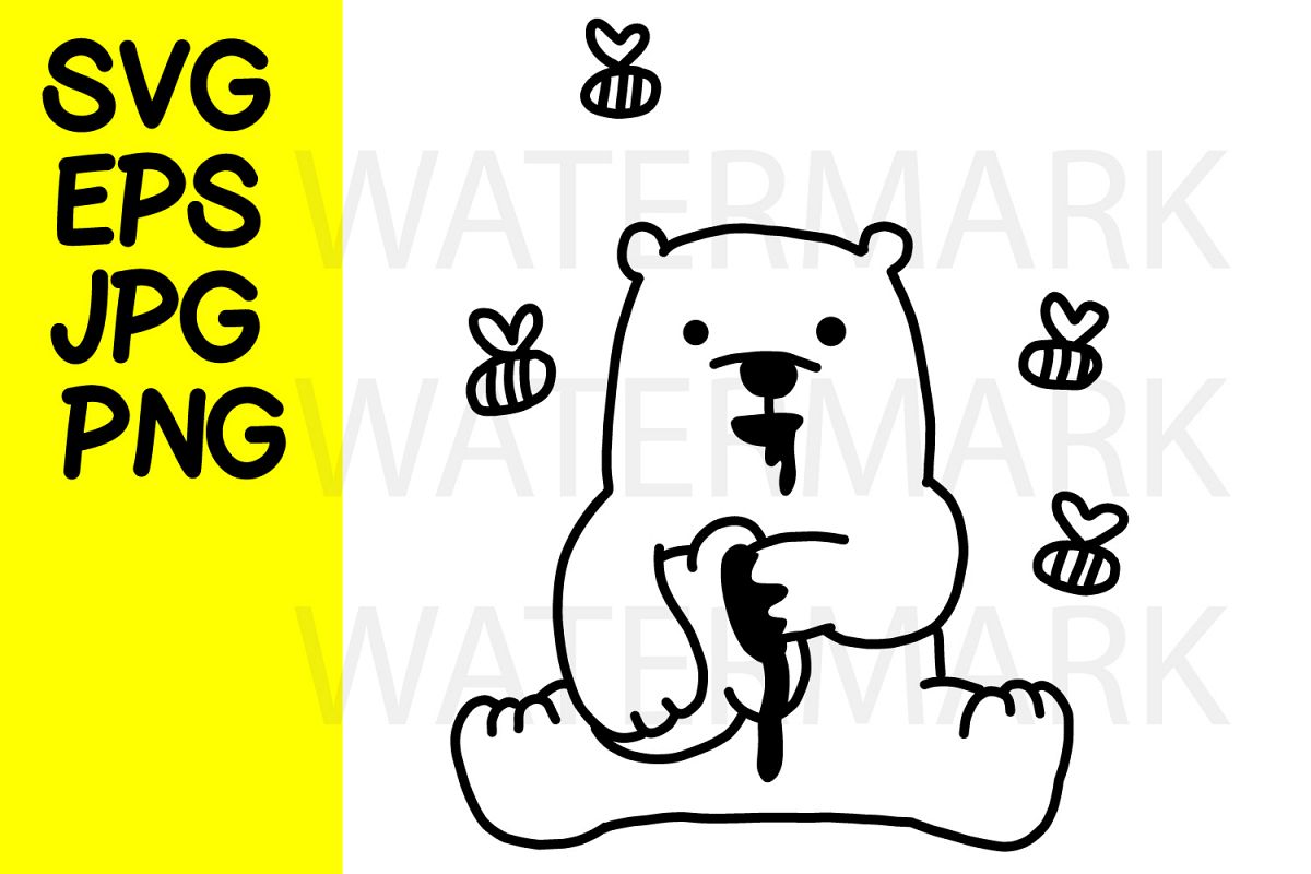 Bear Cub with honey- SVG-EPS-JPG-PNG example image 1