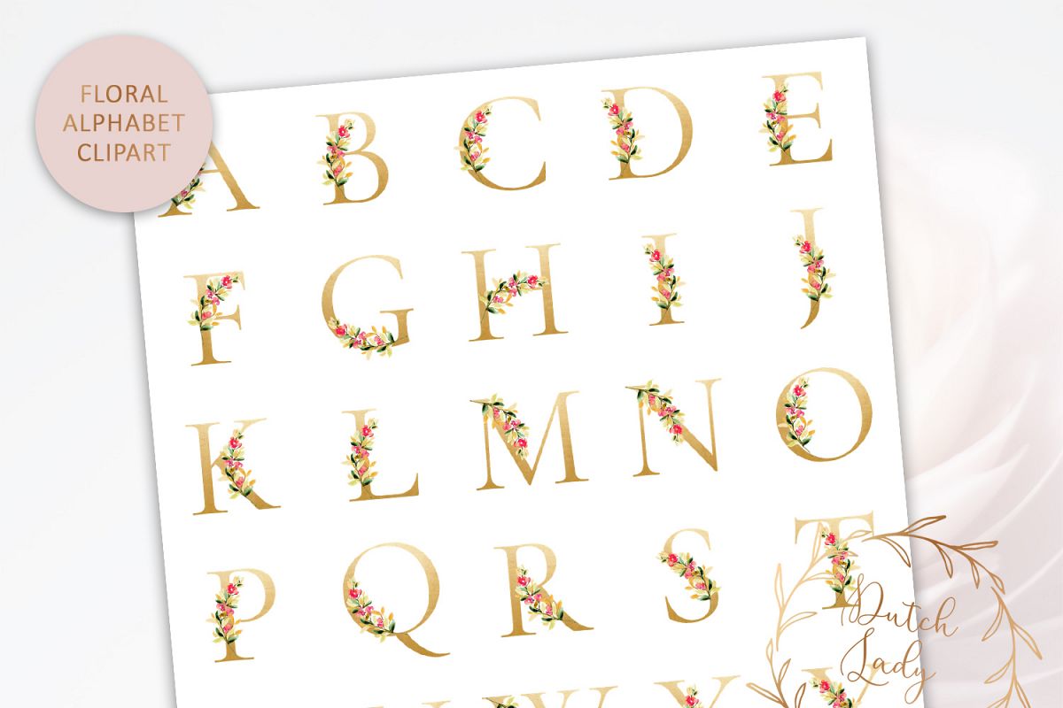 Floral Alphabet & Number Clipart Set #2 example image 1