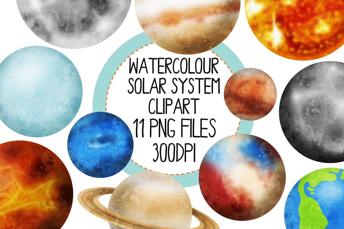 Watercolor Solar System Clip Art Set example image 1