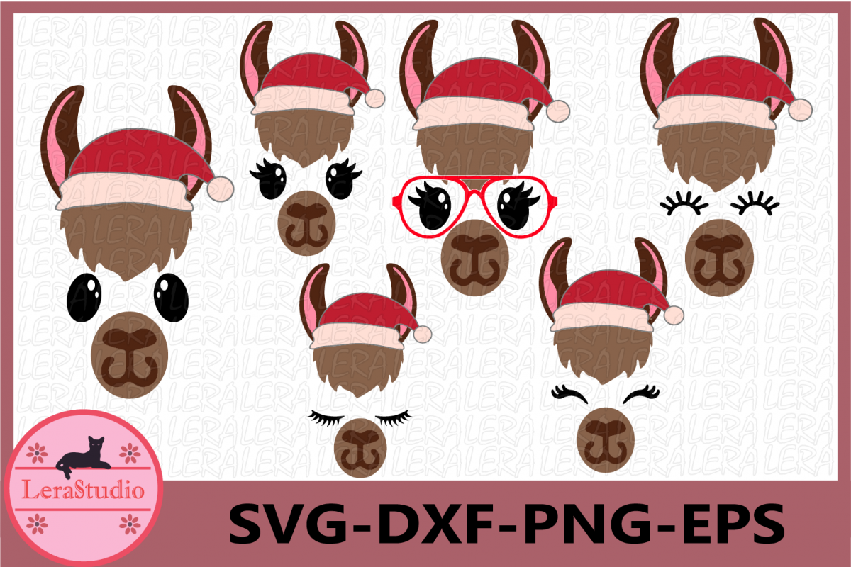 Llama SVG, Llama Christmas Svg, Eyelashes face Svg,Christmas example image 1
