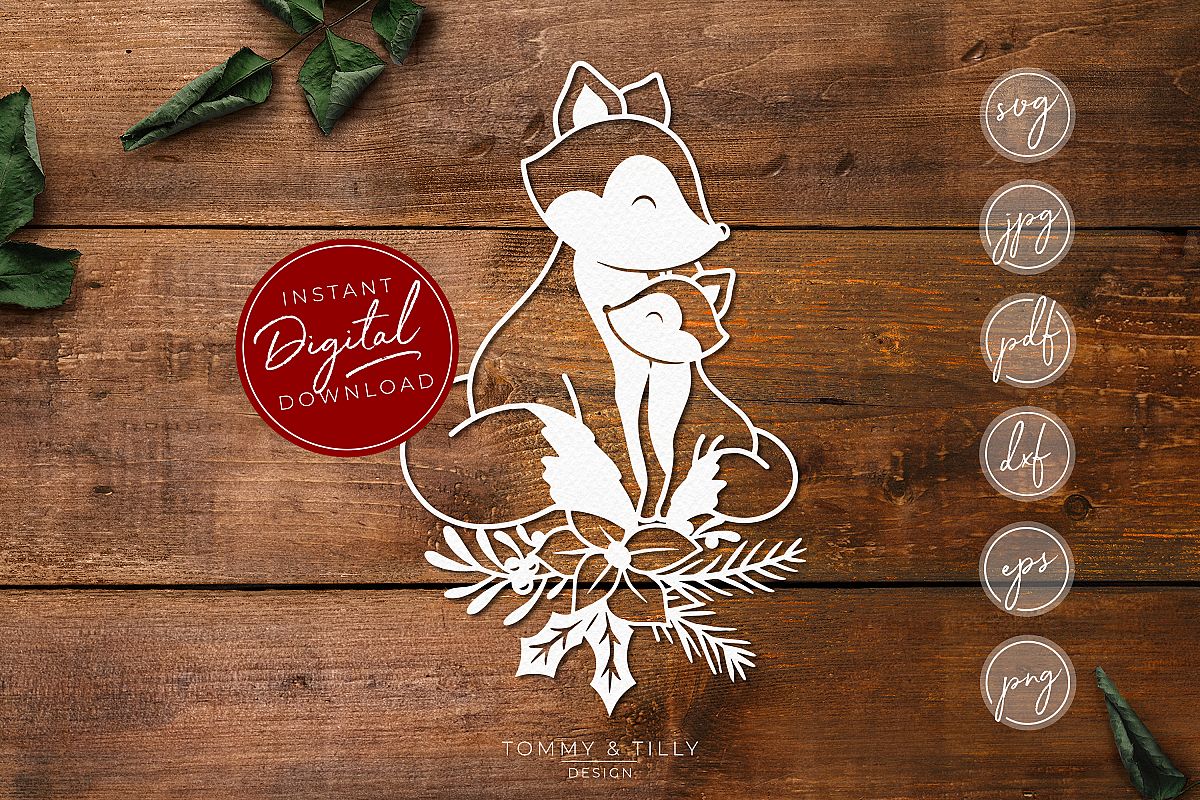 Christmas Mummy & Baby Fox - SVG EPS DXF PNG PDF JPG example image 1