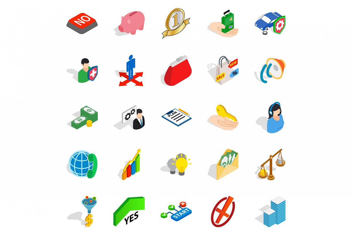 Planning icons set, isometric style example image 1